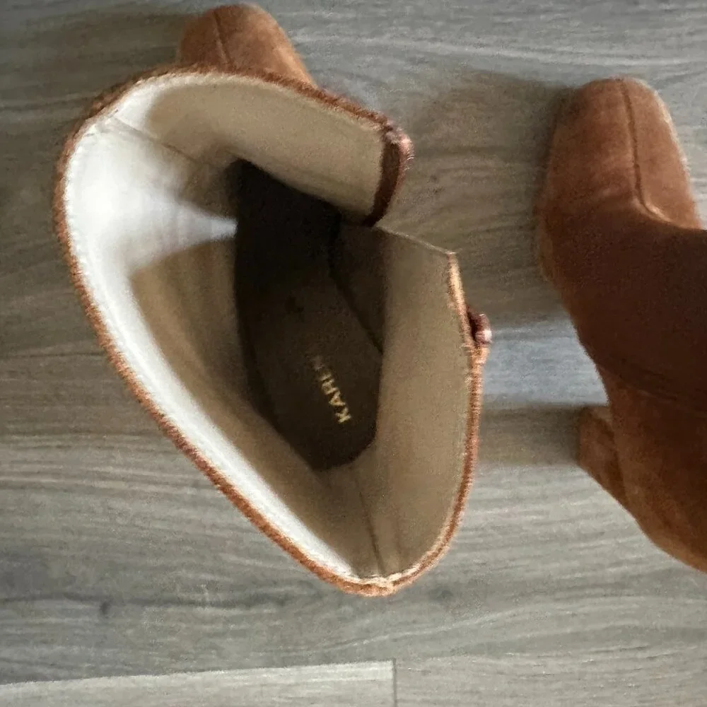 Karen Millen Suede/Leather Heeled Ankle Boot in Camel - Size U.S. 5/EU 36